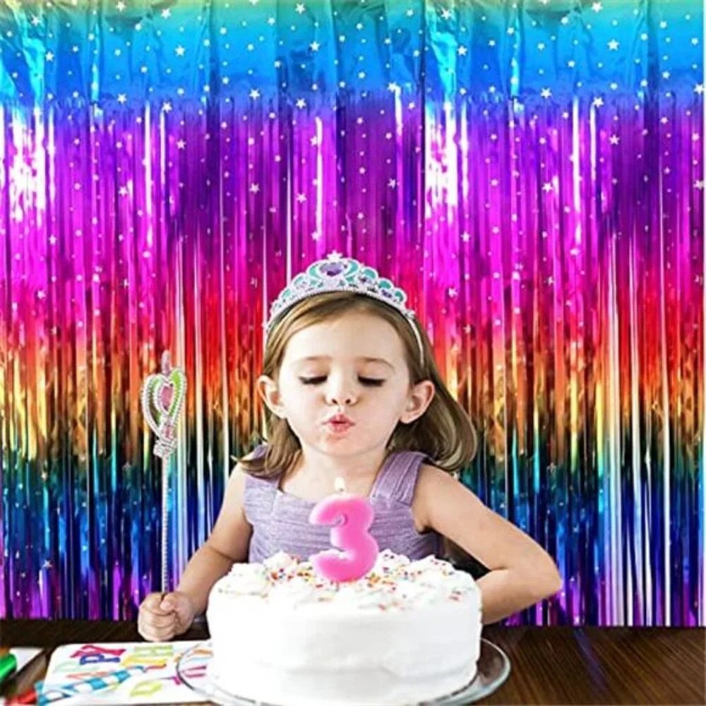 rainbow tinsel foil fringe curtains party decorations photo booth backdrop 2 pac